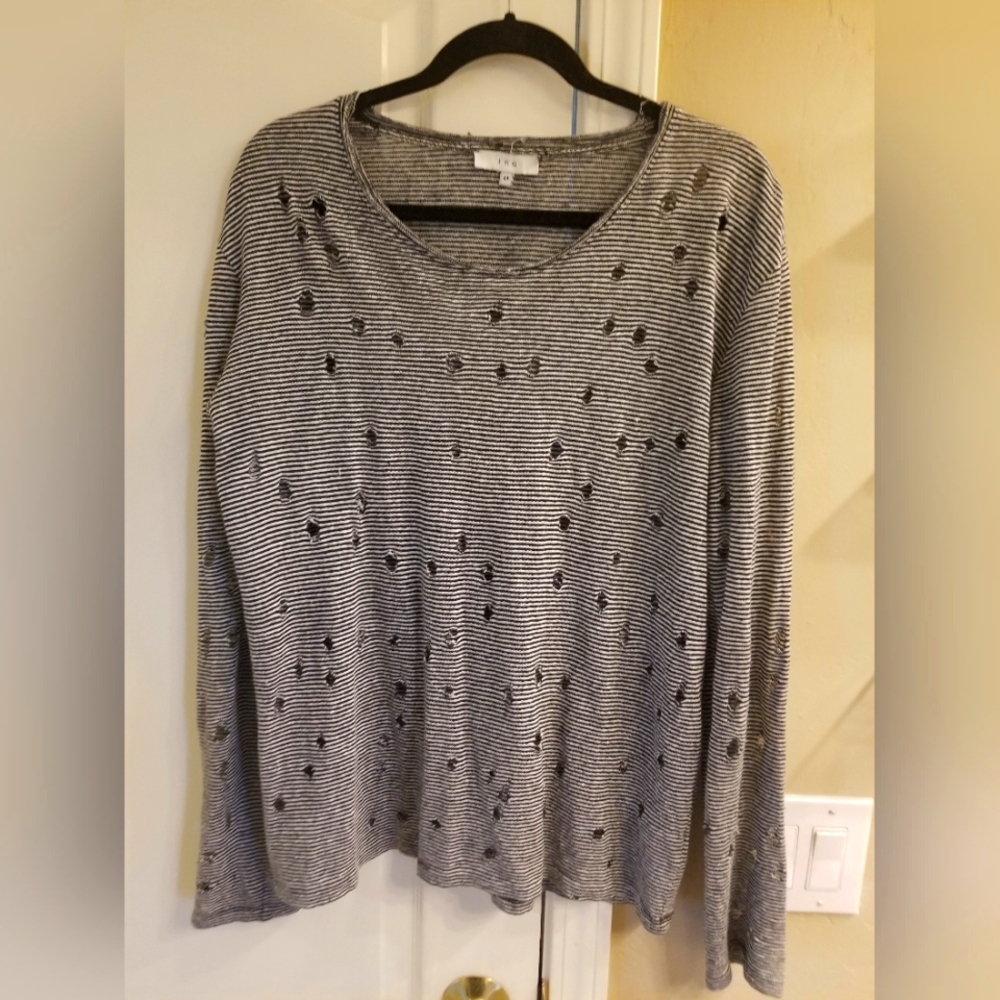 IRO * Stripped T Shirt * Worn Tore Holes Style